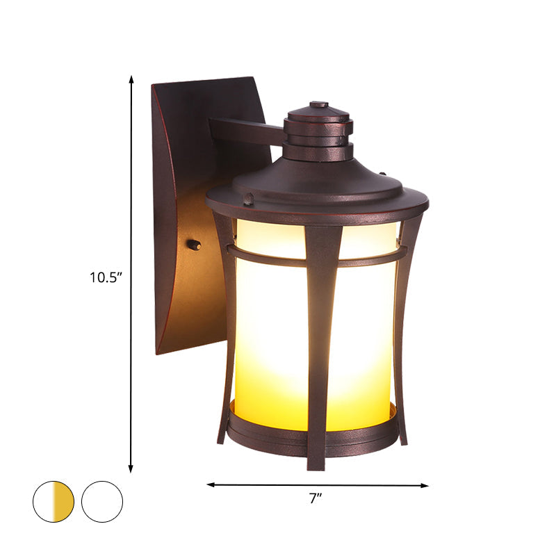 Skørter | 1-Light Wall Lamp Farmhouse Glass White/White and Yellow Glass Wall Mounted Lighting in Copper for Courtyard