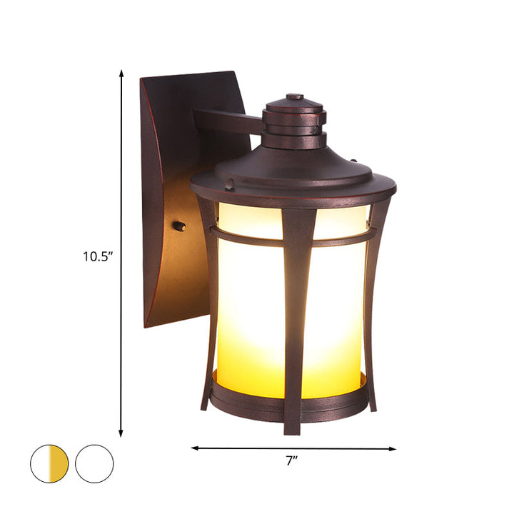 Skørter | 1-Light Wall Lamp Farmhouse Glass White/White and Yellow Glass Wall Mounted Lighting in Copper for Courtyard