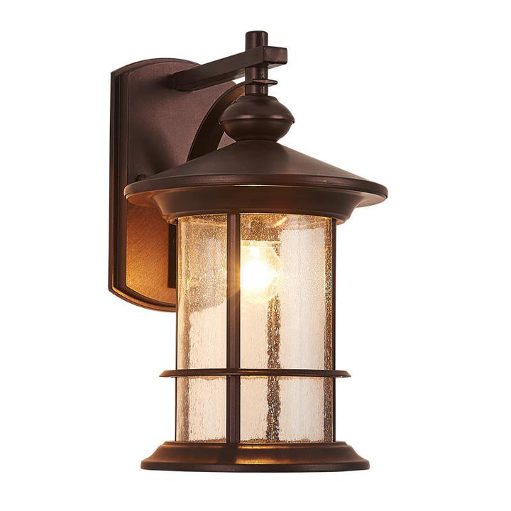 Skørter | Clear Seeded Glass Cylinder Wall Lamp Lodges 1-Bulb Outdoor Wall Mounted Lamp in Black/Brown for Garden