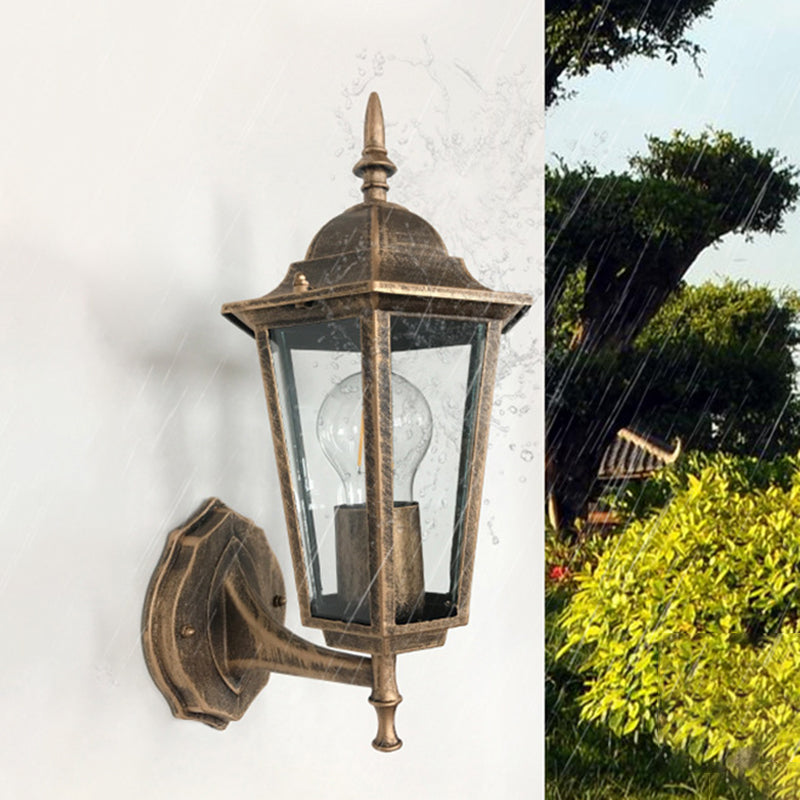 Skørter | 1-Light Wall Lamp Lighting Country Hexagon Clear Glass Wall Lamp Fixture in Antique Brass
