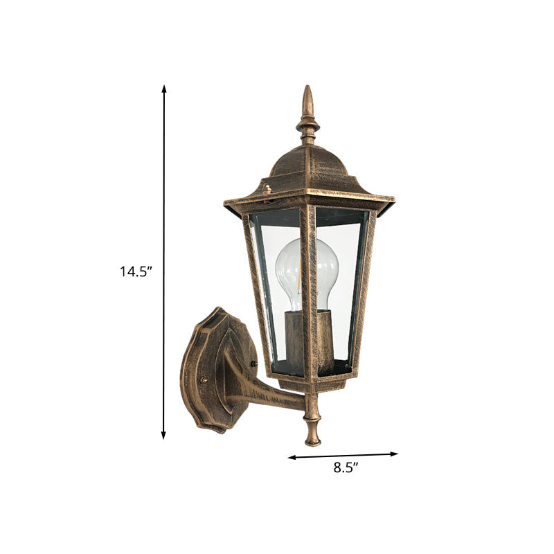 Skørter | 1-Light Wall Lamp Lighting Country Hexagon Clear Glass Wall Lamp Fixture in Antique Brass