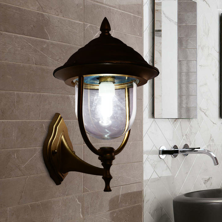 Skørter | Lodges Urn Wall Lamp 1-Light Metal Wall Lighting Ideas in Black/Brass with Clear Glass Shade