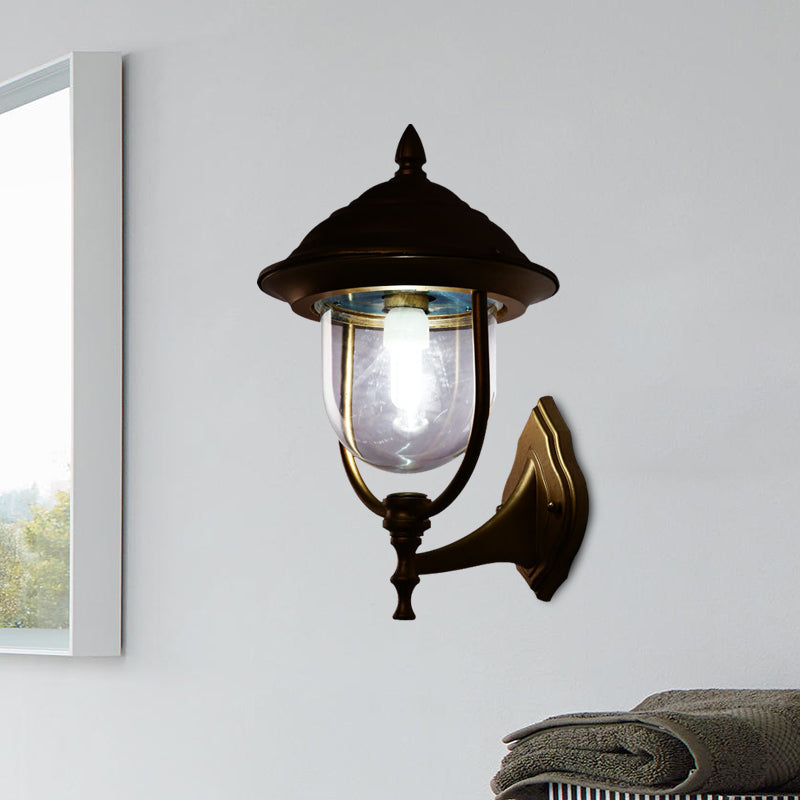 Skørter | Lodges Urn Wall Lamp 1-Light Metal Wall Lighting Ideas in Black/Brass with Clear Glass Shade