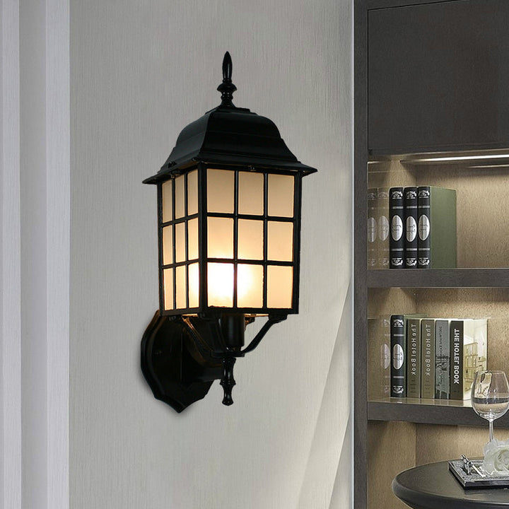 Skørter | 1-Wall Lamp Atmospheric Grid Shape Aluminum Wall Mounted Lighting with Frosted Glass Shade in Black
