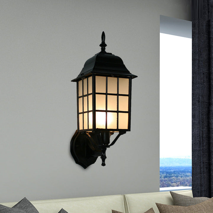 Skørter | 1-Wall Lamp Atmospheric Grid Shape Aluminum Wall Mounted Lighting with Frosted Glass Shade in Black