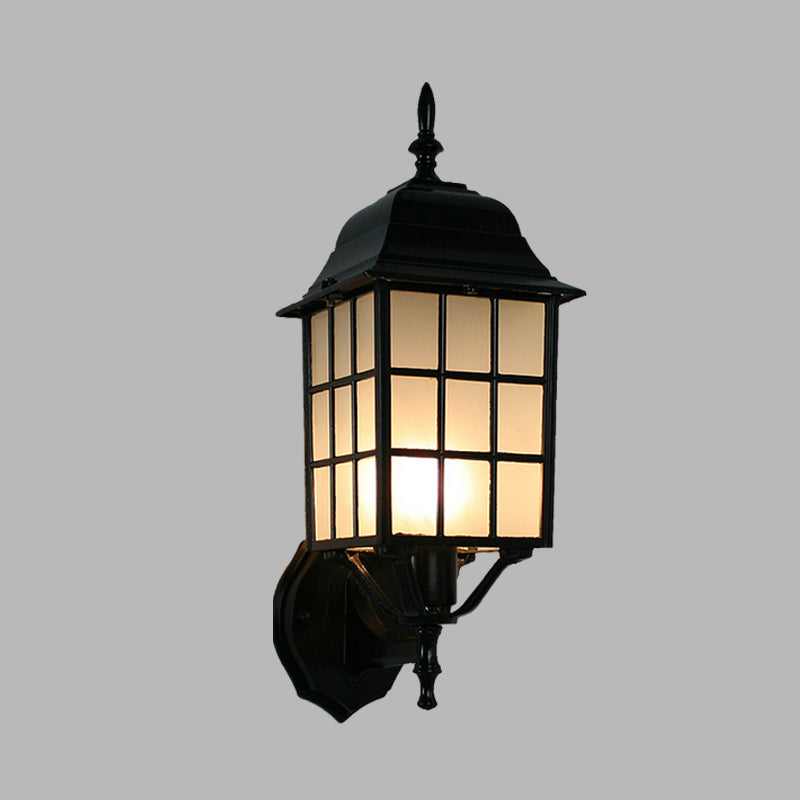 Skørter | 1-Wall Lamp Atmospheric Grid Shape Aluminum Wall Mounted Lighting with Frosted Glass Shade in Black
