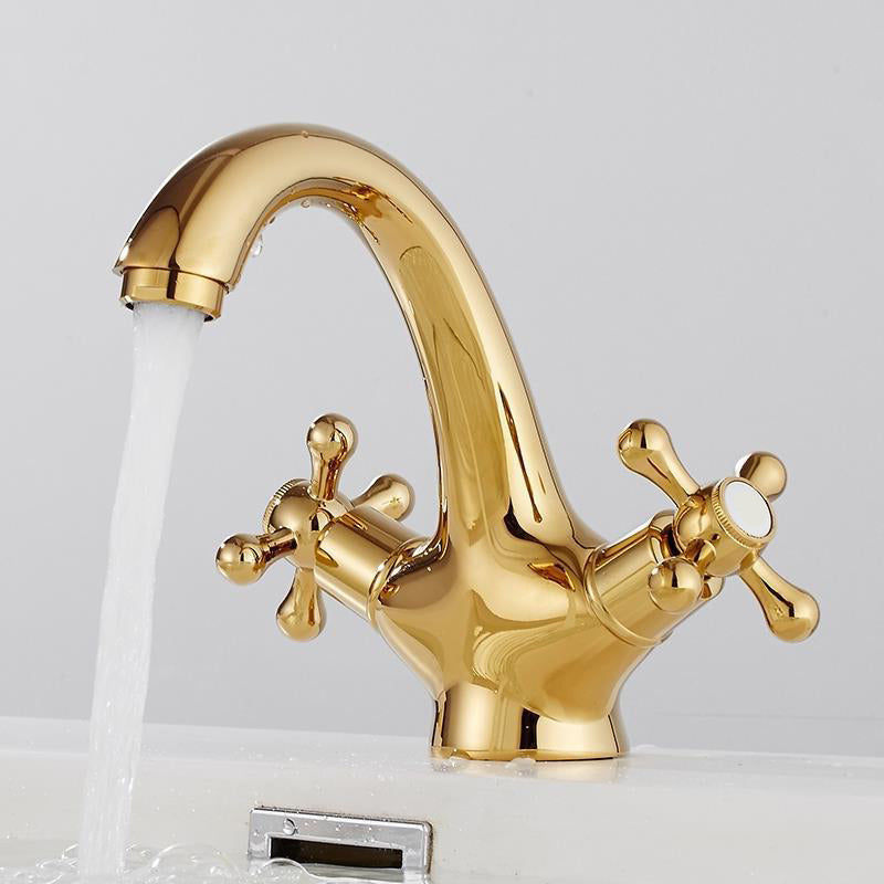 Lisslune | Centered Basin Faucet Single Hole Bathroom Faucet with 2 Cross Handles