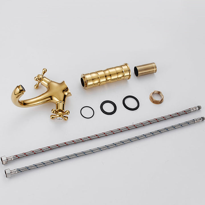 Lisslune | Centered Basin Mixer Single Hole Bathroom Faucet with 2 Cross Handles