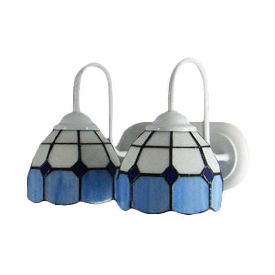 Lisslune | Checkered Pattern Wall Lamp Baroque Blue/Orange Glass 2 Heads White Wall Lighting