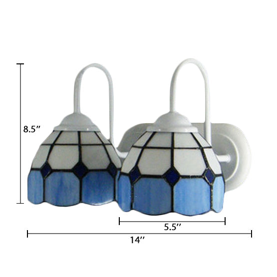 Lisslune | Checkered Pattern Wall Lamp Baroque Blue/Orange Glass 2 Heads White Wall Lighting