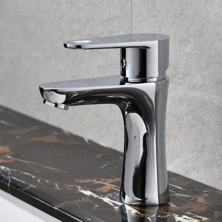 Lisslune | Basic Metal Washbasin Faucet Silver Bathroom Faucet with Lever Handle
