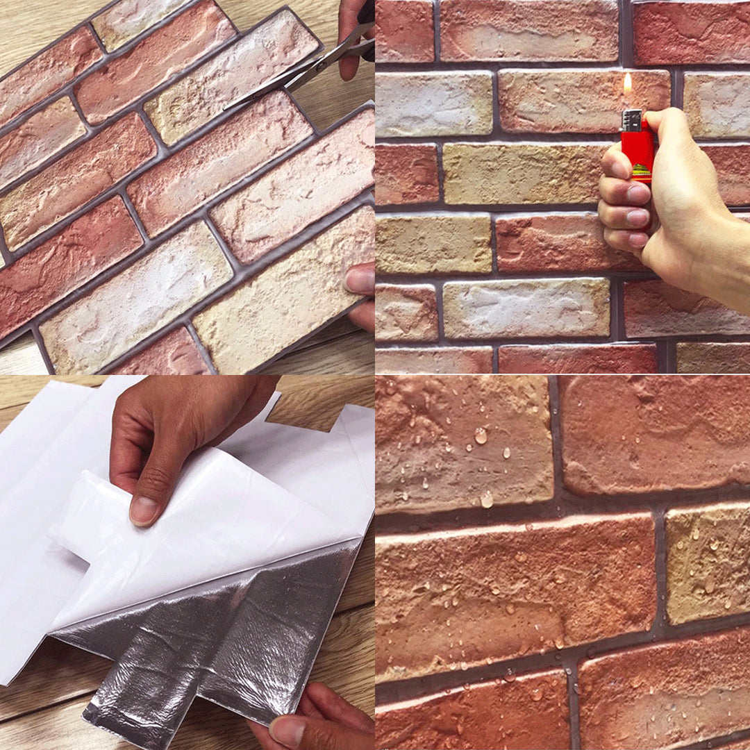 Lisslune | Artificial Brick Wall Panel Country House Style Simple Living Living Room Panel Wall (5-Pack)