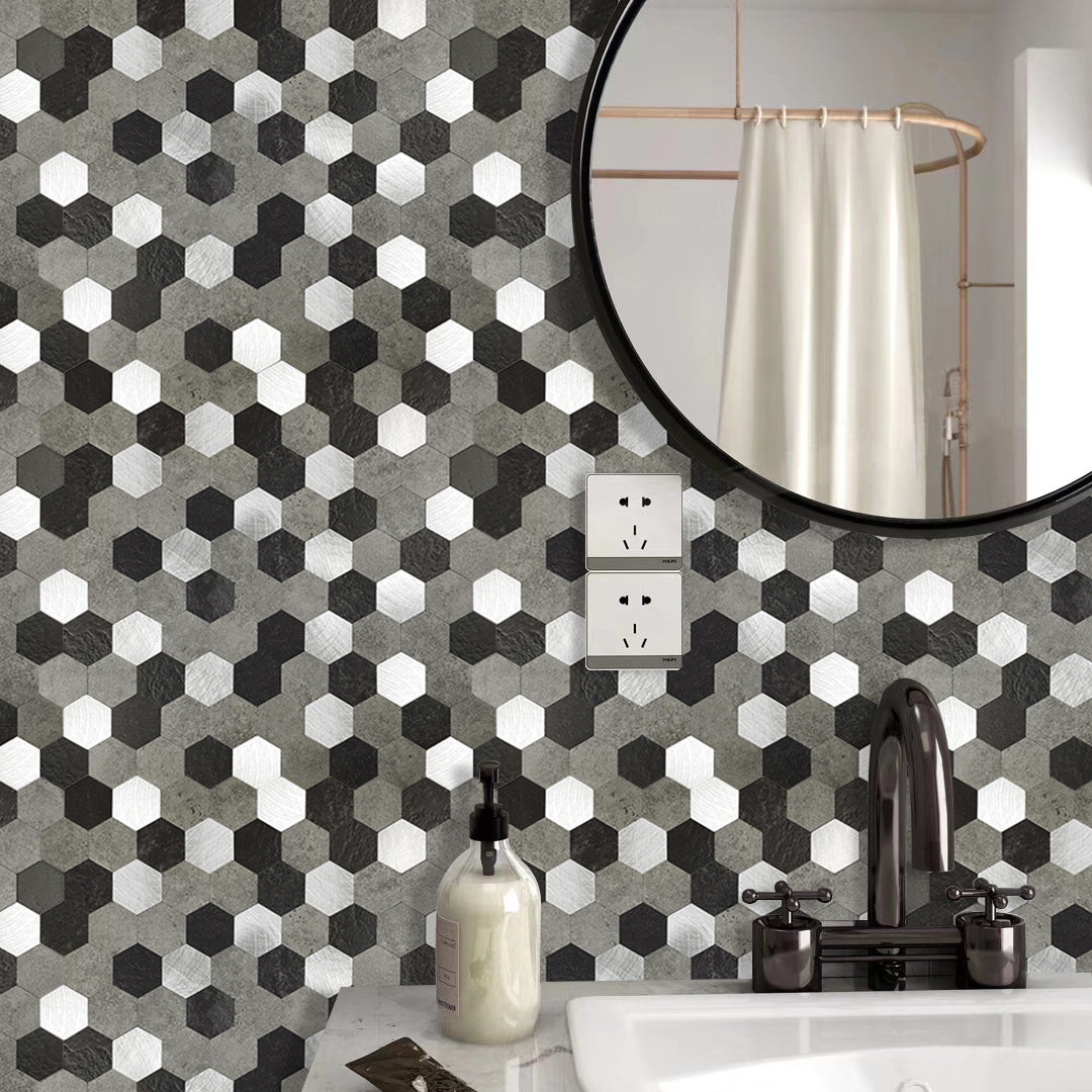Lisslune | Hexagonal Mosaic Tiles Metal Peel and Stick Tiles for Kitchen and Bathroom, 11.8" x 11.8"