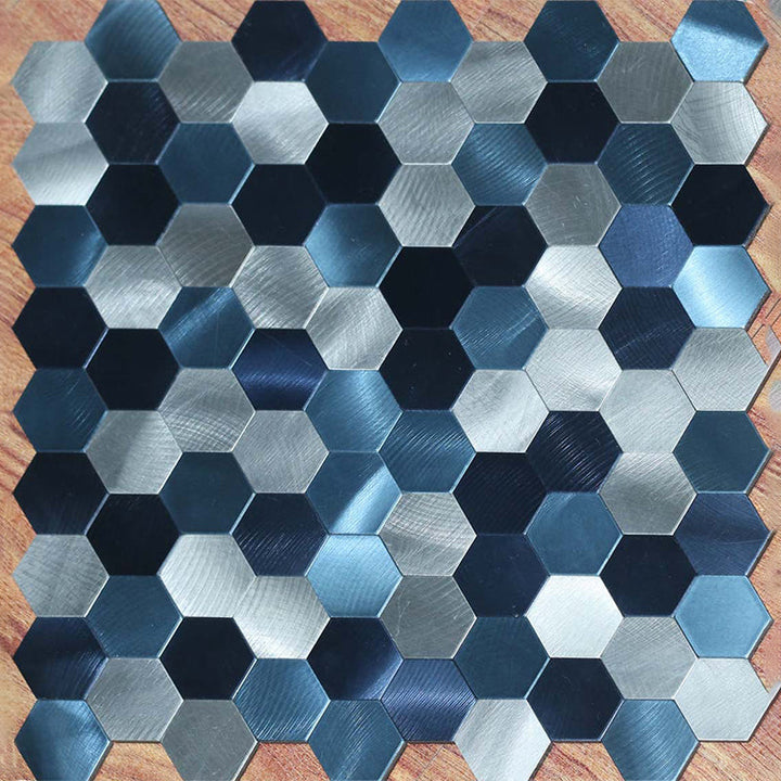 Lisslune | Hexagonal Mosaic Tiles Metal Peel and Stick Tiles for Kitchen and Bathroom, 11.8" x 11.8"