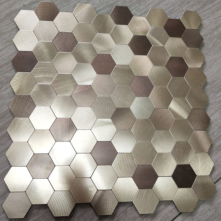 Lisslune | Hexagonal Mosaic Tiles Metal Peel and Stick Tiles for Kitchen and Bathroom, 11.8" x 11.8"