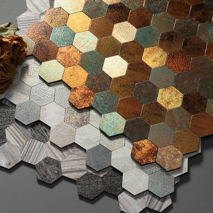 Lisslune | Hexagonal Mosaic Tiles Metal Peel and Stick Tiles for Kitchen and Bathroom, 11.8" x 11.8"