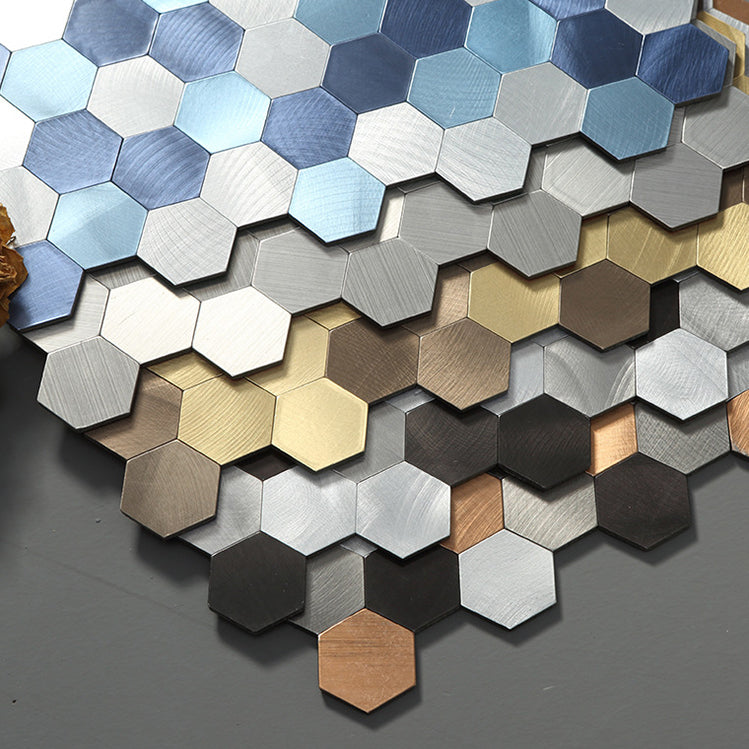 Lisslune | Hexagonal Mosaic Tiles Metal Peel and Stick Tiles for Kitchen and Bathroom, 11.8" x 11.8"