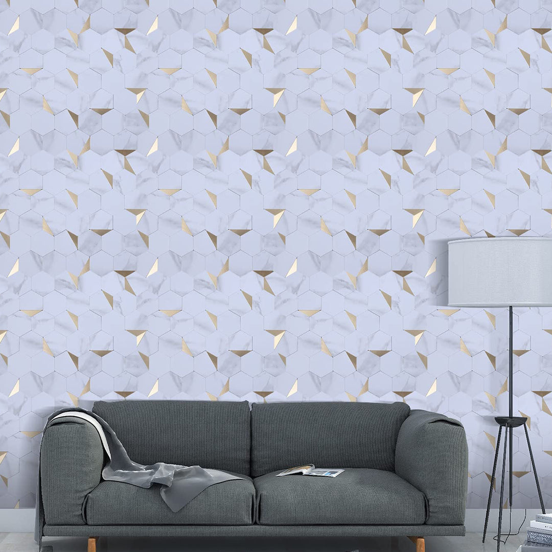Lisslune | Hexagonal Mosaic Tiles Metal Peel and Stick Tiles for Kitchen and Bathroom, 11.8" x 11.8"
