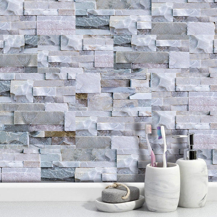Lisslune | Modern Gray PVC Peel and Stick Tiles Rectangular Stacked Stone Mosaic Tile