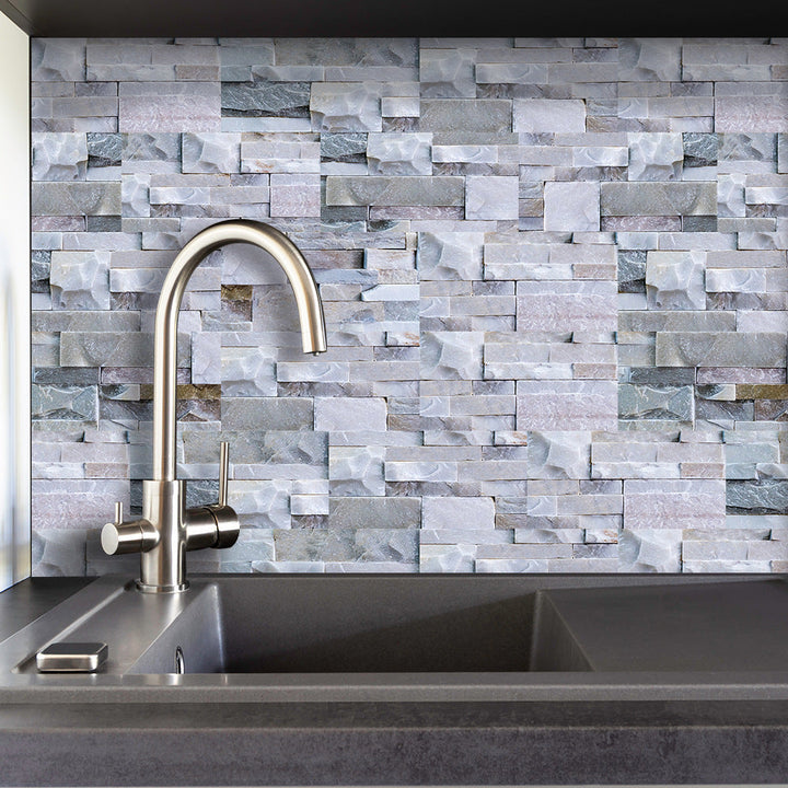 Lisslune | Modern Gray PVC Peel and Stick Tiles Rectangular Stacked Stone Mosaic Tile