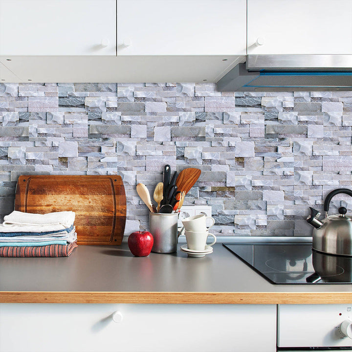 Lisslune | Modern Gray PVC Peel and Stick Tiles Rectangular Stacked Stone Mosaic Tile