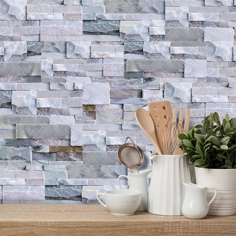 Lisslune | Modern Gray PVC Peel and Stick Tiles Rectangular Stacked Stone Mosaic Tile