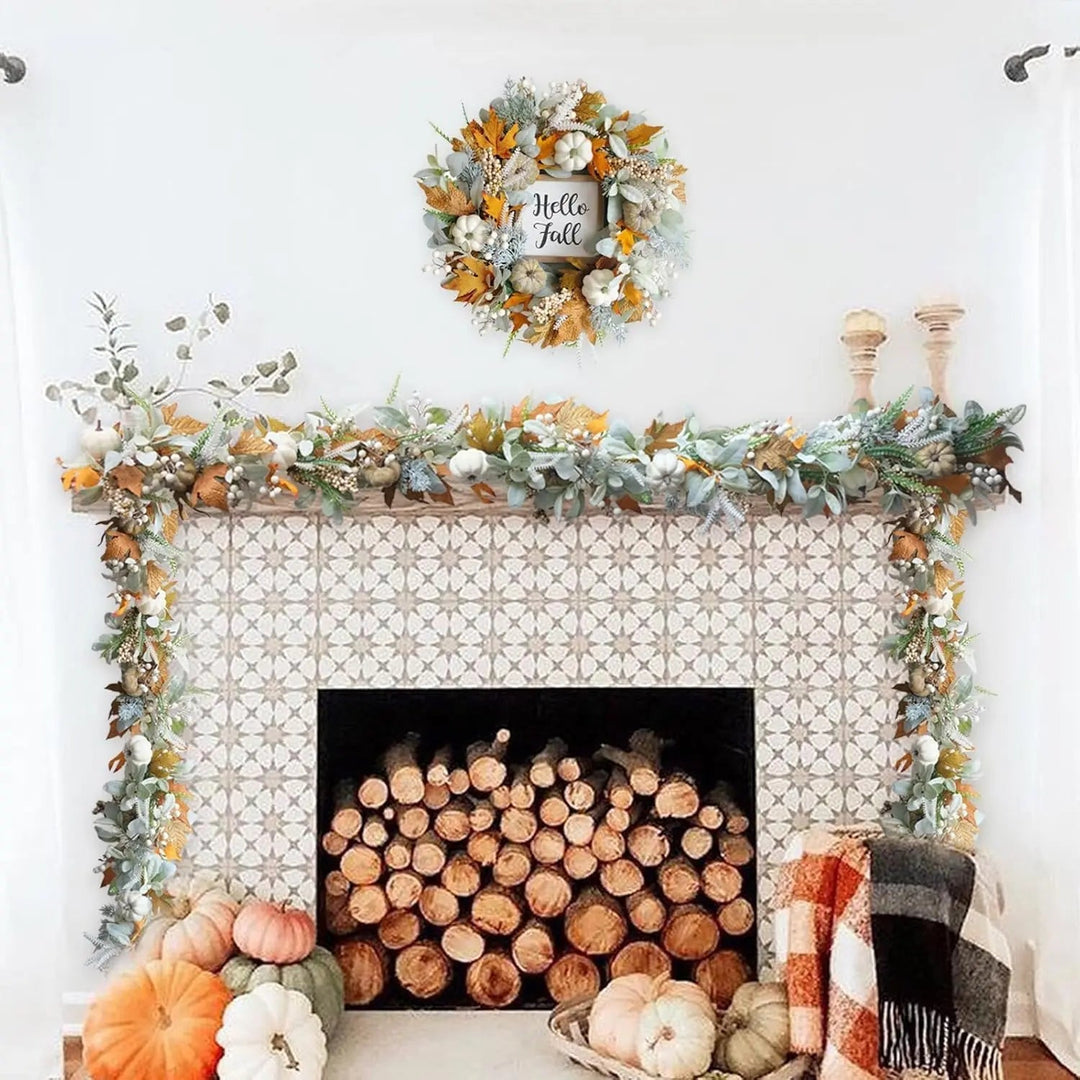 Lisslune | Halloween Autumn Wreath – Handmade Door Wreath with Pumpkins and Eucalyptus