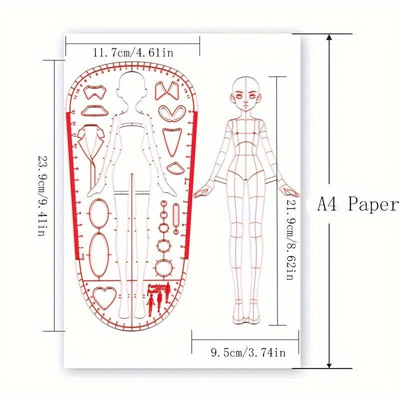 Lisslune | Clear Fashion Illustration Ruler Set with Template for Dress Forms for Designing for Students and Sketching BJD Doll Outfits