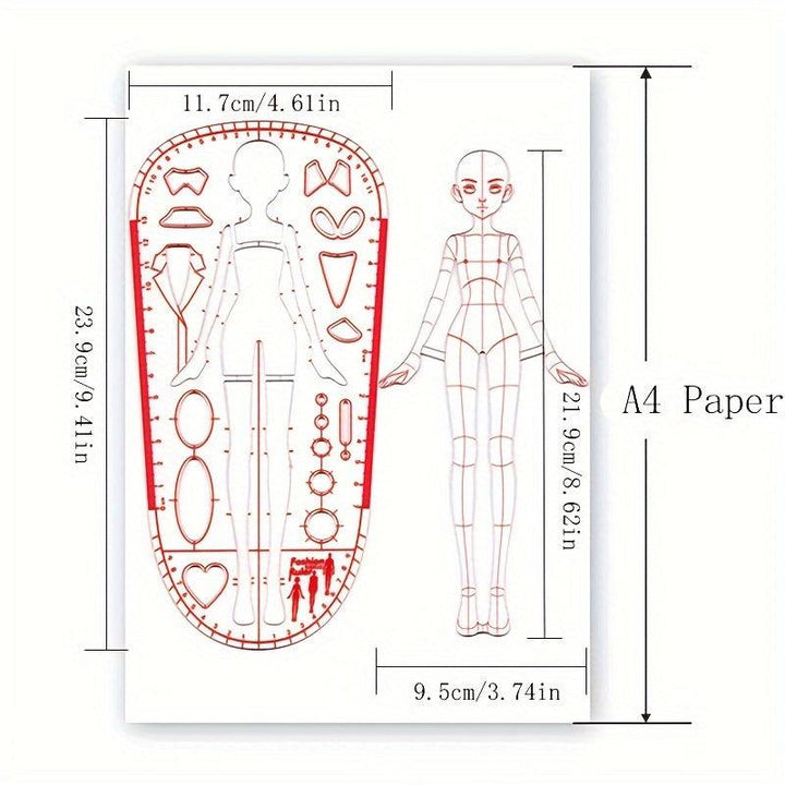 Lisslune | Clear Fashion Illustration Ruler Set with Template for Dress Forms for Designing for Students and Sketching BJD Doll Outfits