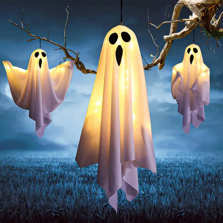 Lisslune | Set of 3 LED Hanging Ghost Decorations for Halloween