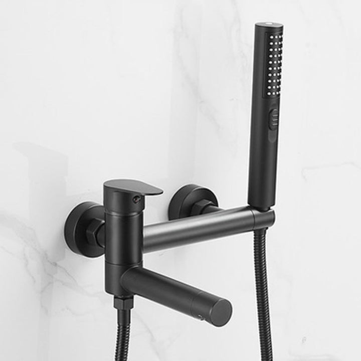 Lisslune | Modern Bath Rim Piece Single Handle Wall Mounted Bathtub Faucet with Hand Shower