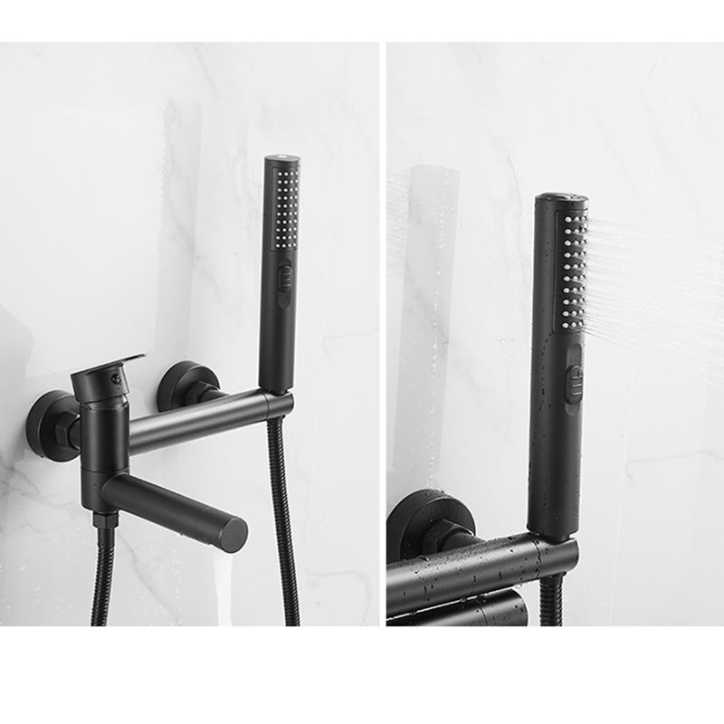 Lisslune | Modern Bath Rim Piece Single Handle Wall Mounted Bathtub Faucet with Hand Shower