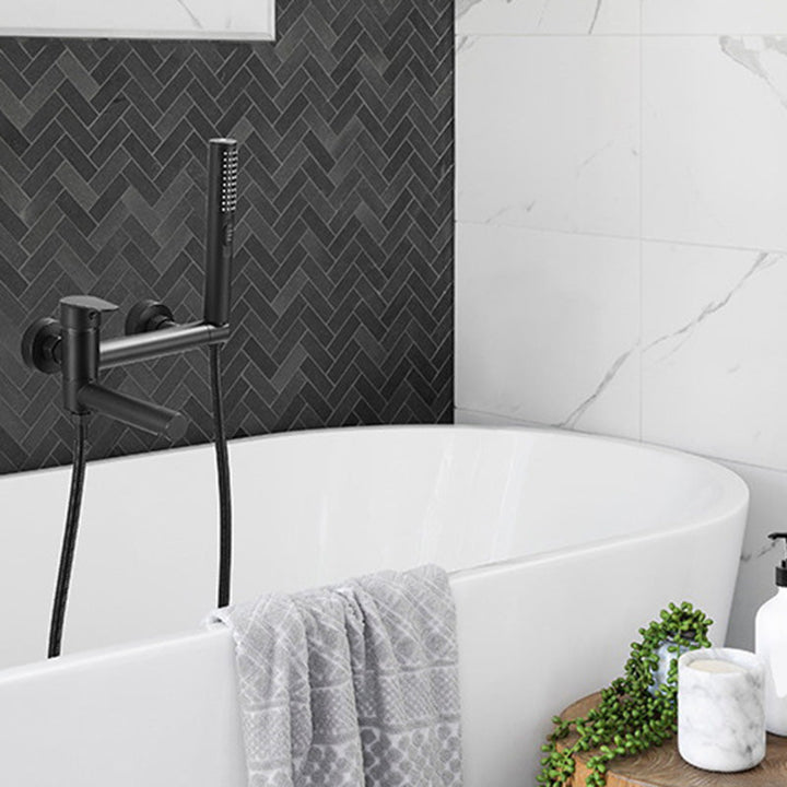 Lisslune | Modern Bath Rim Piece Single Handle Wall Mounted Bathtub Faucet with Hand Shower