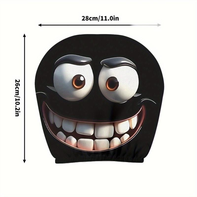 Lisslune | 2pcs Set of Funny Big-Eyed Grinning Cartoon Print Car Seat Headrest Covers