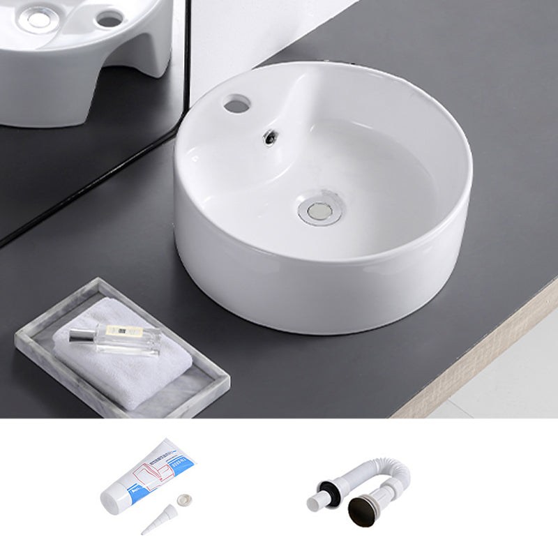 Lisslune | Contemporary sink with single drain hole porcelain round vessel