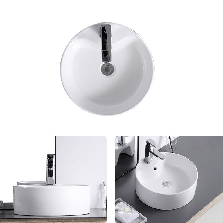Lisslune | Contemporary sink with single drain hole porcelain round basin