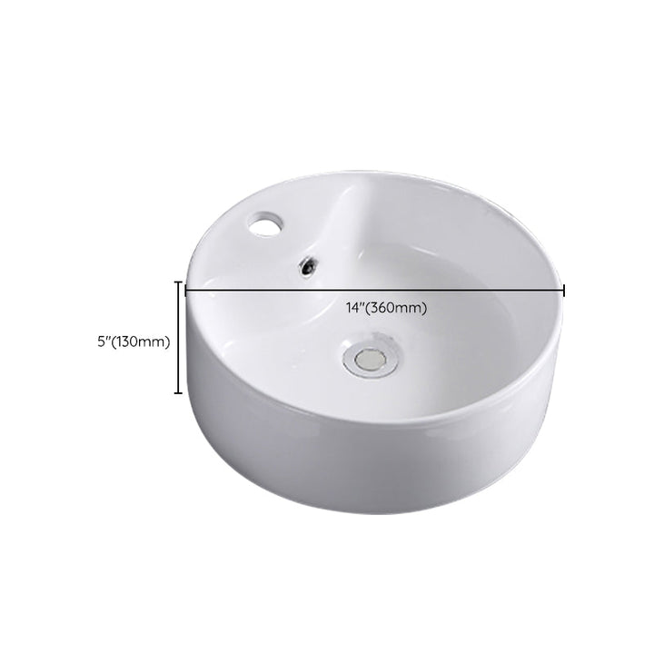 Lisslune | Contemporary sink with single drain hole porcelain round vessel