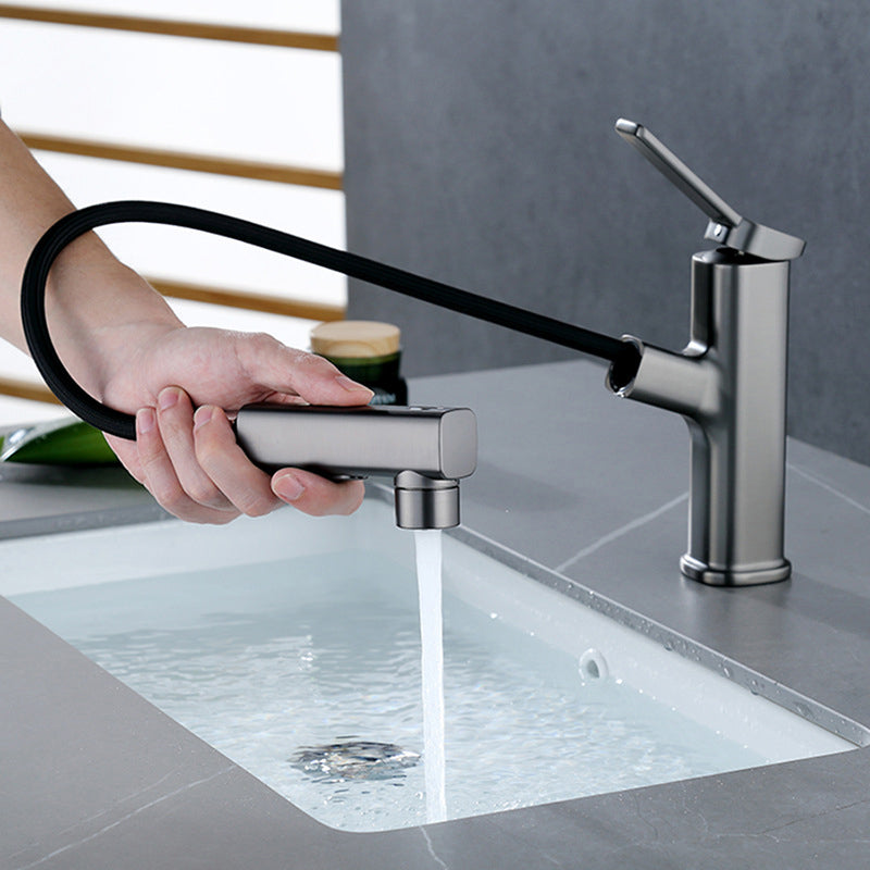 Lisslune | Modern Bathroom Sink Faucet with Brass Lever Handles and Swivel Spout