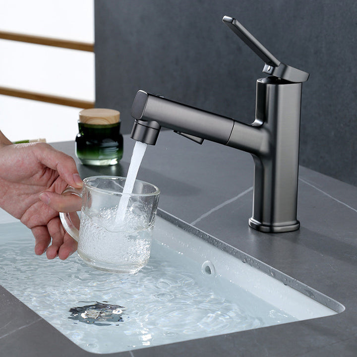 Lisslune | Modern Bathroom Sink Faucet with Brass Lever Handles and Swivel Spout