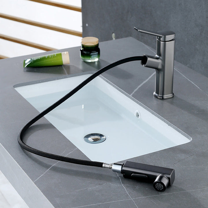Lisslune | Modern Bathroom Sink Faucet with Brass Lever Handles and Swivel Spout