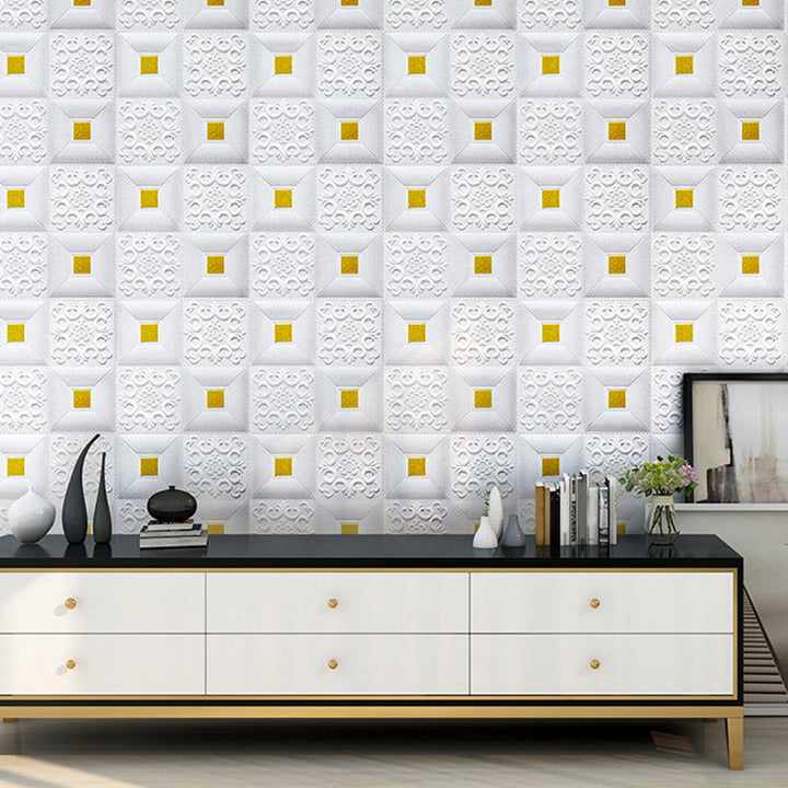 Lisslune | Wall Ceiling Glam Peel and Stick Waterproof Synthetic Brick Living Room Wall Panel (10-Pack)