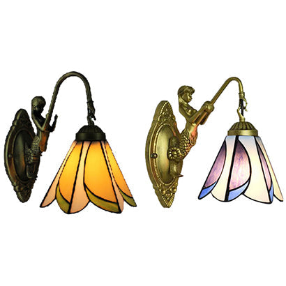 Lisslune | 1 Head Petal Wall-mounted Light Tiffany Yellow/Blue-White Glass Wall Lamp With Siren Backplate