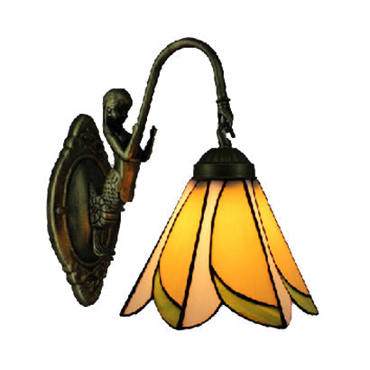 Lisslune | 1 Head Petal Wall-mounted Light Tiffany Yellow/Blue-White Glass Wall Lamp With Siren Backplate
