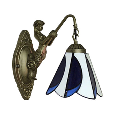 Lisslune | 1 Head Petal Wall-mounted Light Tiffany Yellow/Blue-White Glass Wall Lamp With Siren Backplate