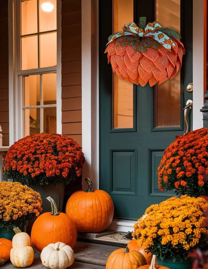 Lisslune |  Farmhouse Pumpkin Wreath For Front Door