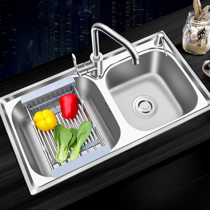 Lisslune | Modern Style Kitchen Sink Stainless Steel 2 Holes Top Mount Kitchen Sink