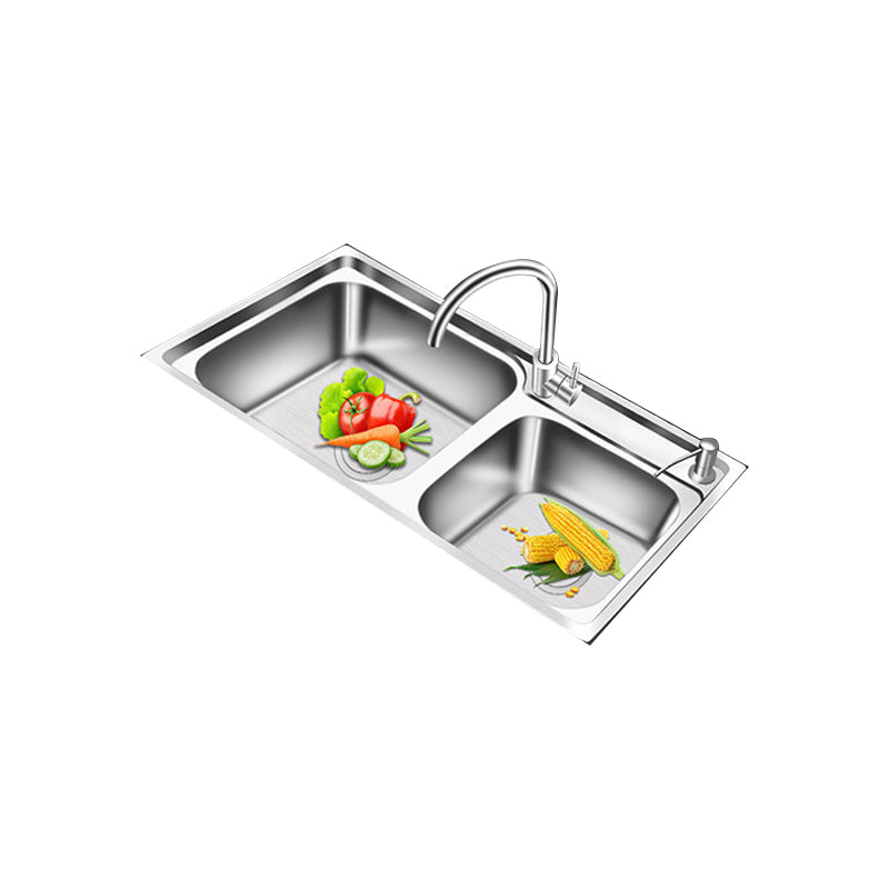 Lisslune | Modern Style Kitchen Sink Stainless Steel 2 Holes Top Mount Kitchen Sink