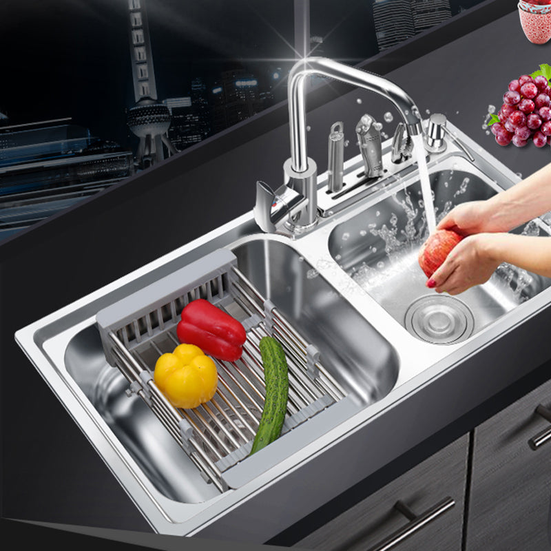 Lisslune | Modern Style Kitchen Sink Stainless Steel 2 Holes Top Mount Kitchen Sink