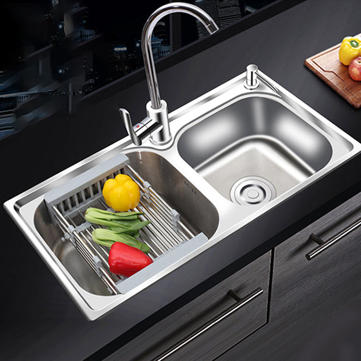 Lisslune | Modern Style Kitchen Sink Stainless Steel 2 Holes Top Mount Kitchen Sink