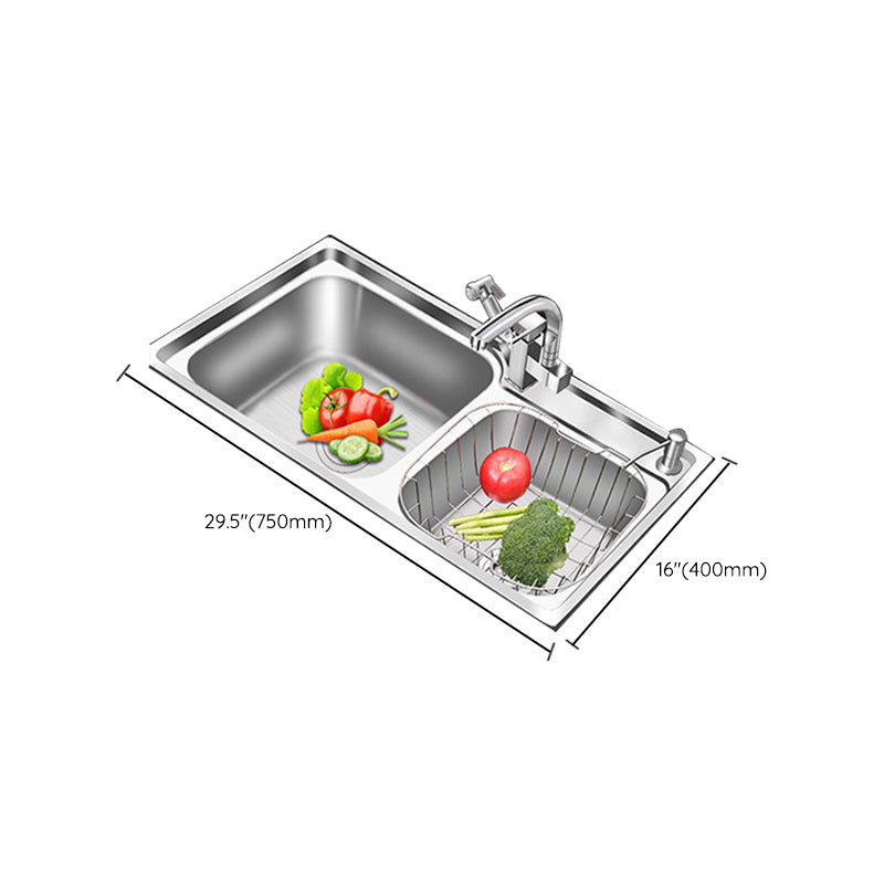 Lisslune | Modern Style Kitchen Sink Stainless Steel 2 Holes Top Mount Kitchen Sink